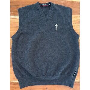 Oscar Jacobson Mens XL Gray Merino 100% Wool V-Neck Golf Sweater Vest Trophy
